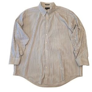 Lands End Men Button Up Shirt 18 1/2 x 34 Striped Supima‎ Cotton No Iron Oxford